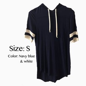 Navy blue and white drawstring hoodie T-shirt